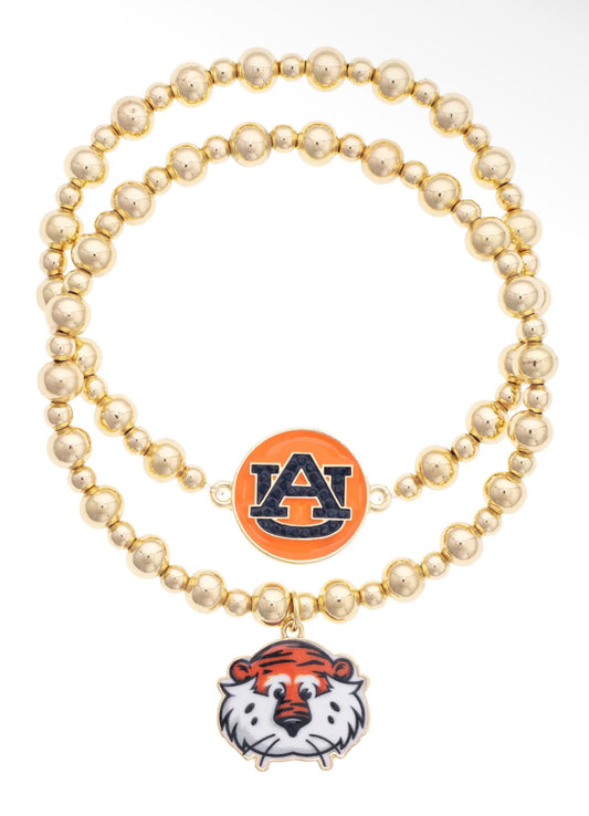Auburn Tiger Bead Bracelet Set of 2