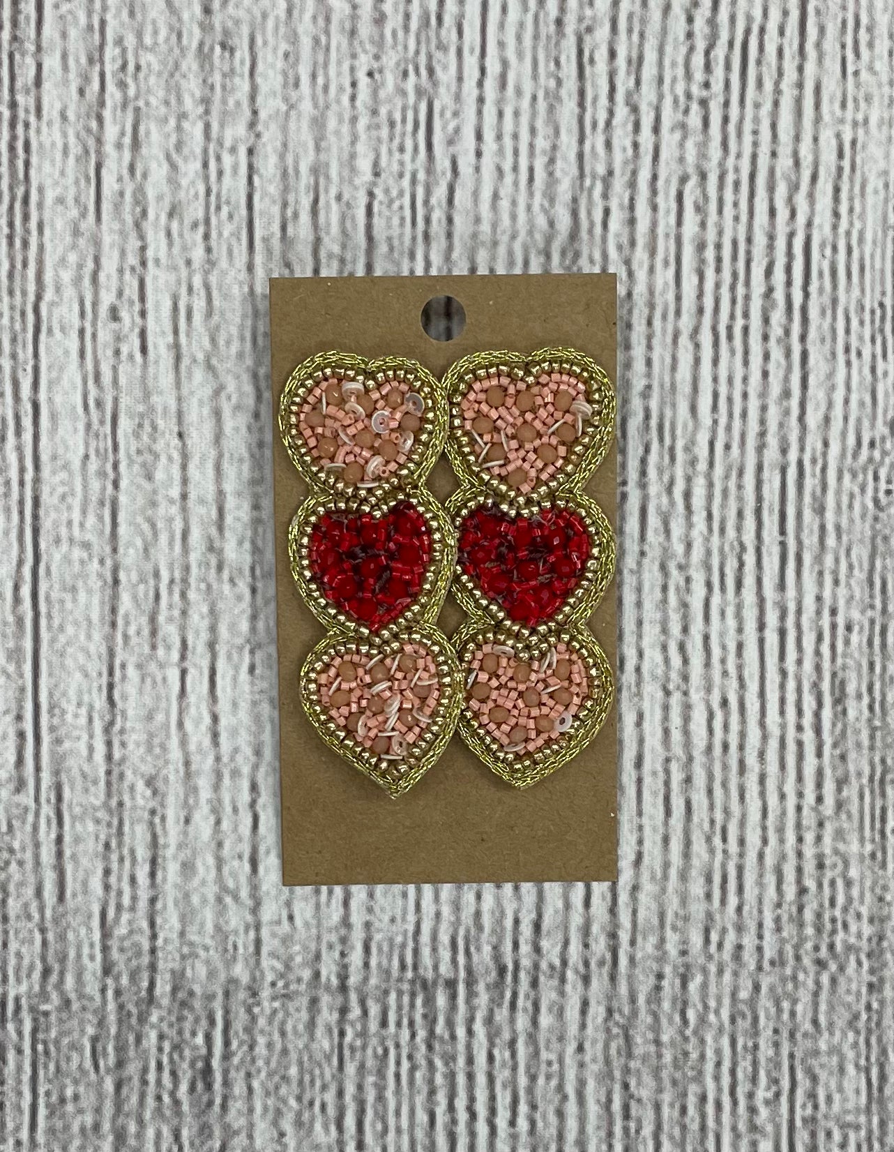 Beaded Triple Heart Earrings, Blush