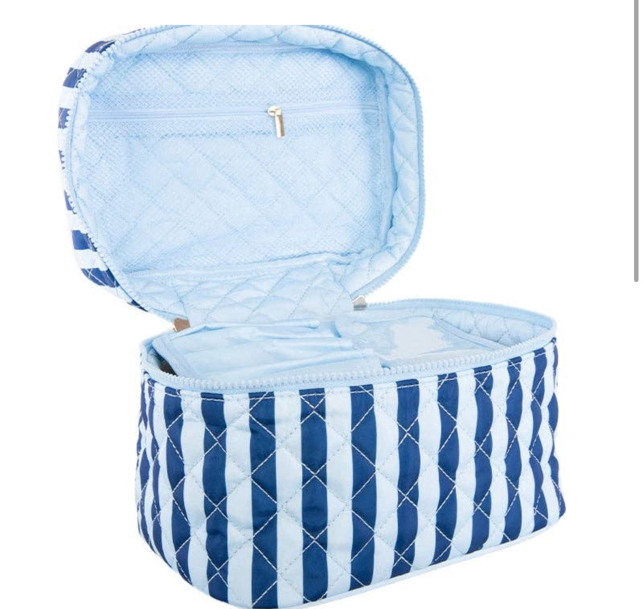 Light Blue & Navy Stripe Makeup Bag