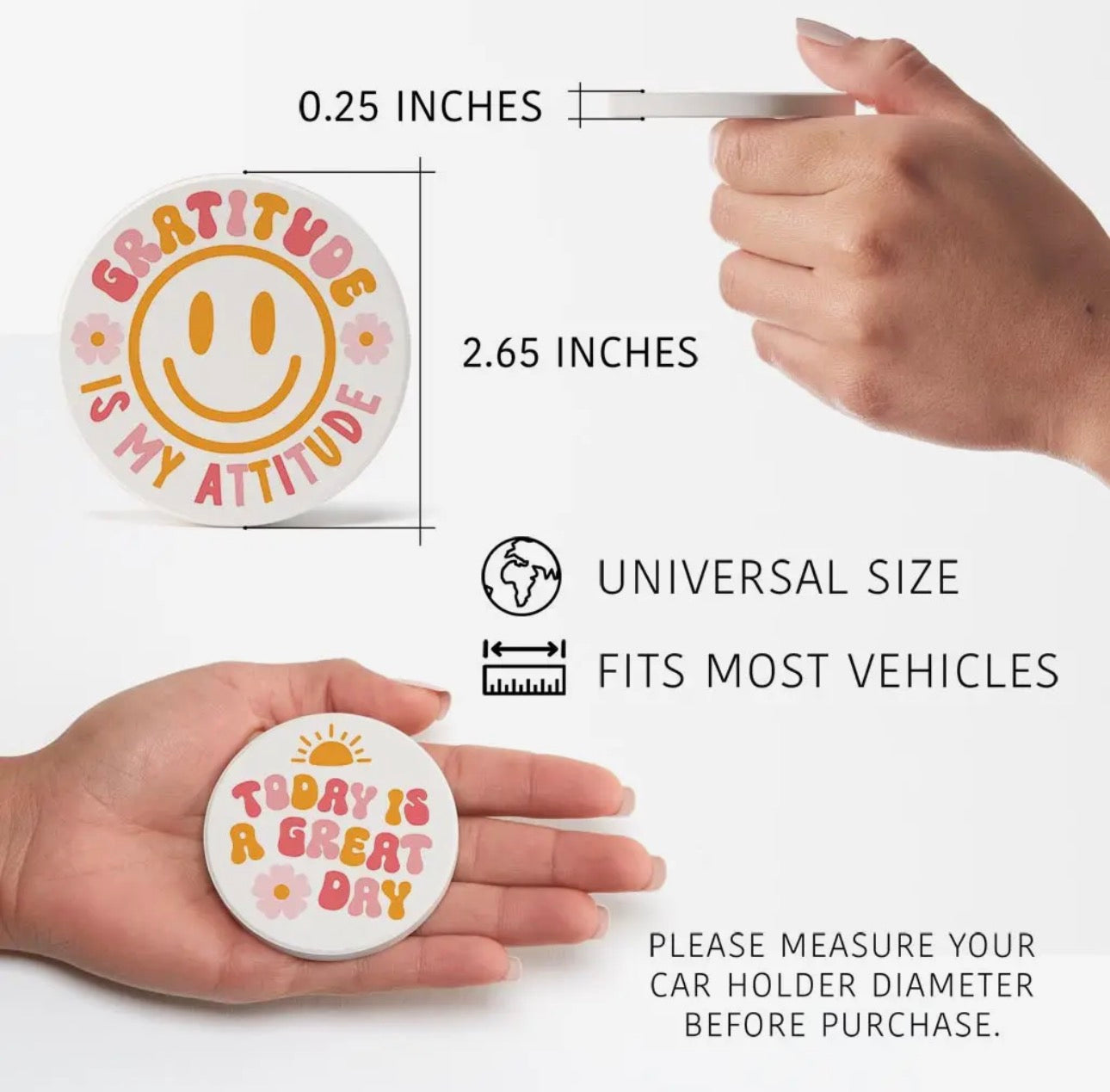 Gratitude & Great Day 2-Pack Car Coaster