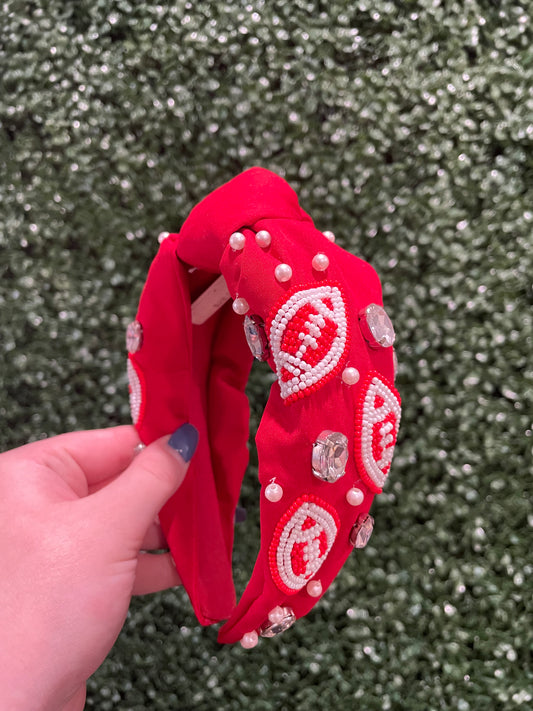 Red Football Beaded Headband