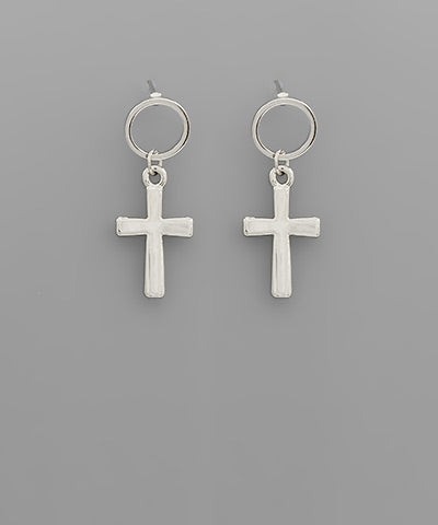 Cross Dangle Circle Earrings