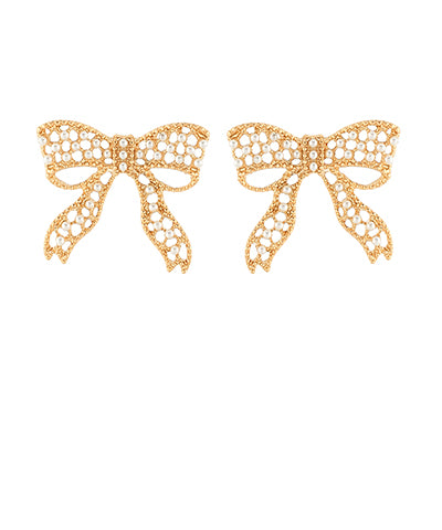 Bow Ribbon & Pearl Earrings