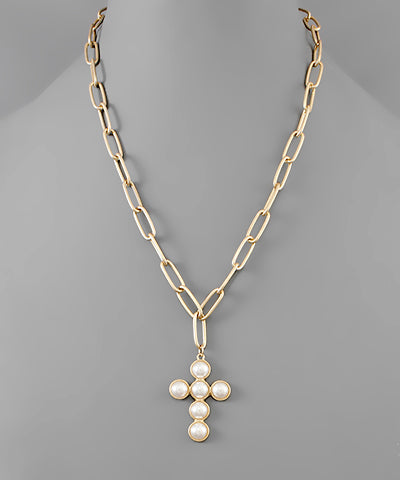 Pearl Cross & Chain Necklace