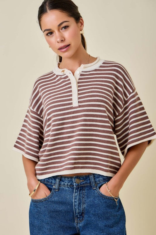 The She Makes Sweater Top - Brown/Ivory