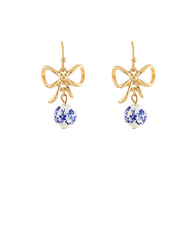 Ribbon & Painted Ceramic Ball Earrings