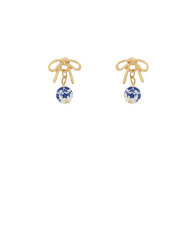 Bow & Blue Ceramic Ball Stud Earrings