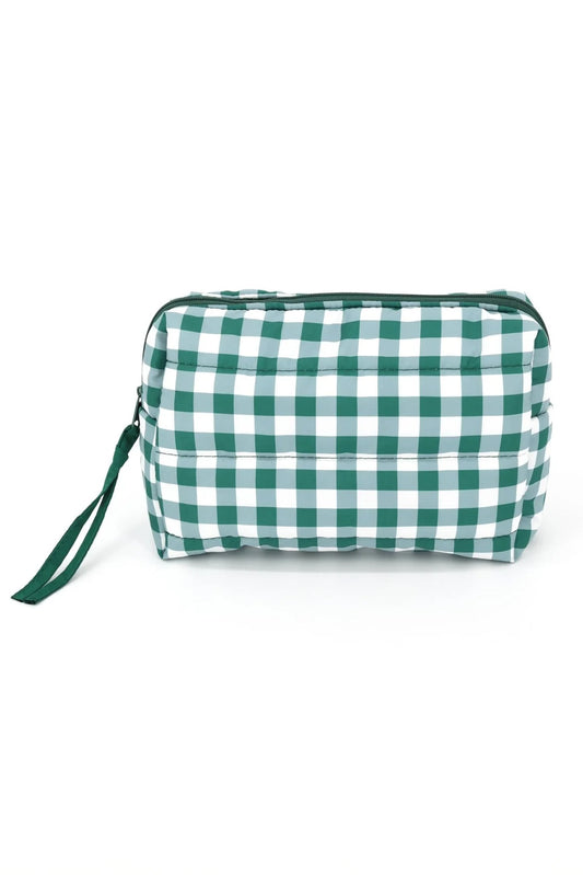 Gingham Quilted Puffer Pouch - Green