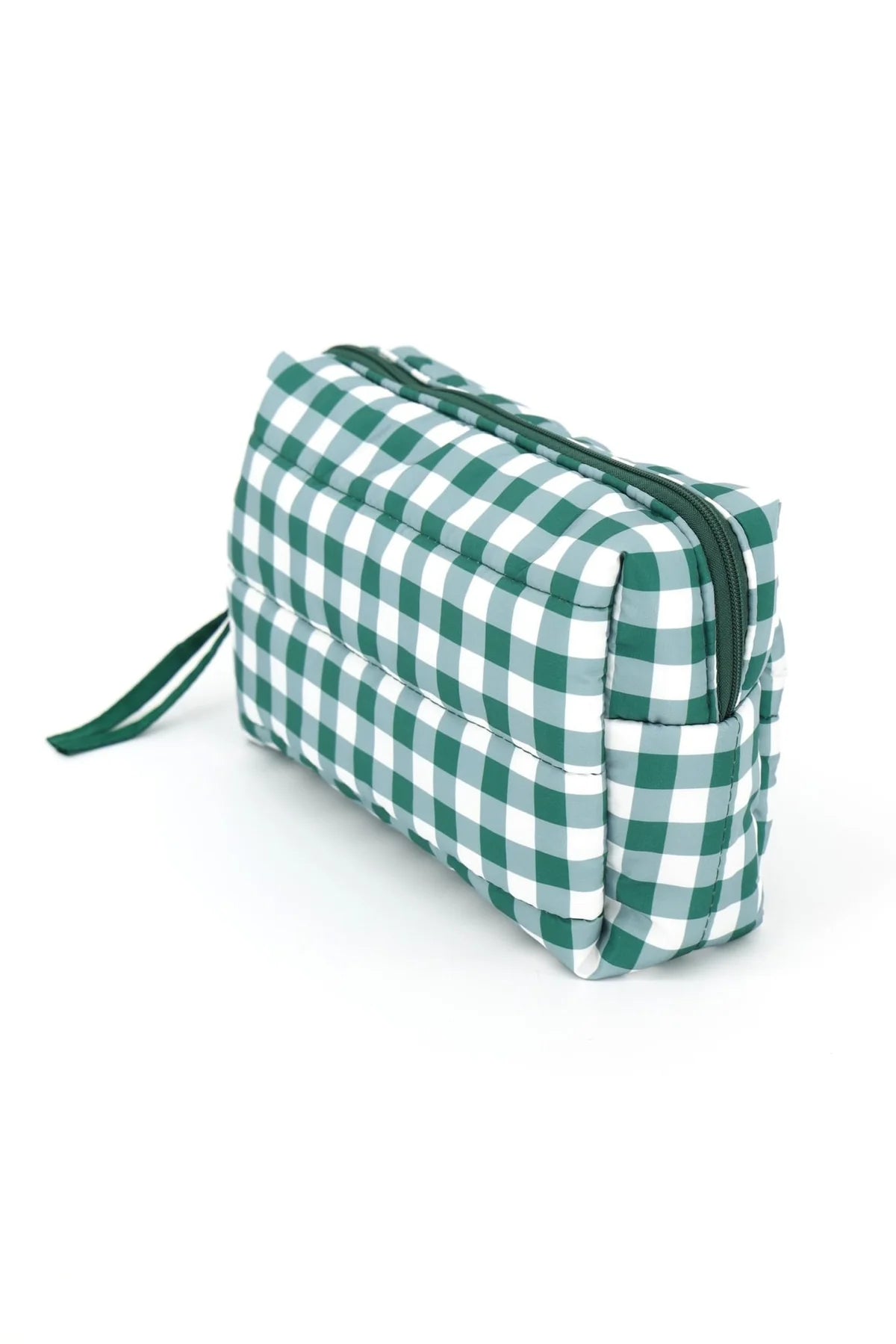 Gingham Quilted Puffer Pouch - Green