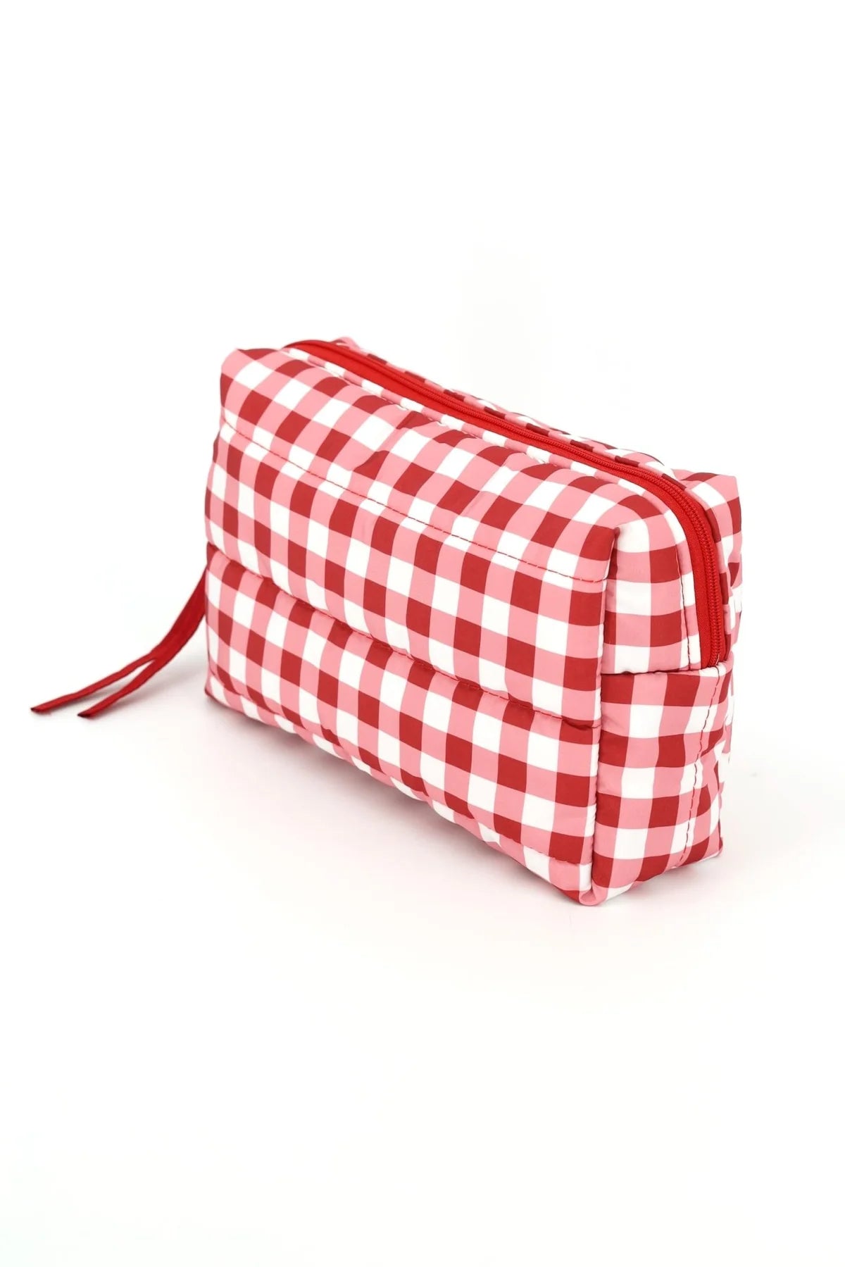 Gingham Quilted Puffer Pouch - Red