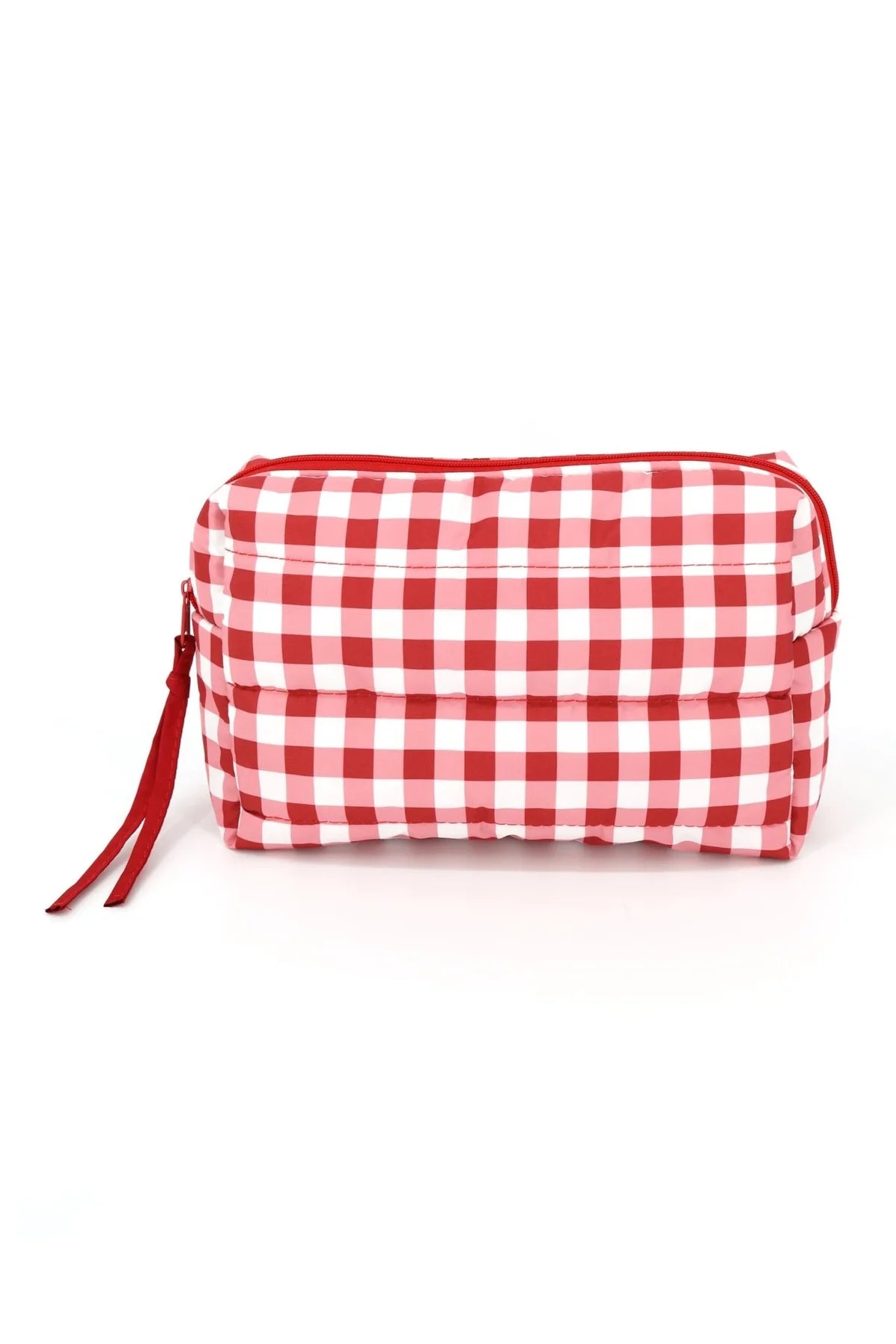 Gingham Quilted Puffer Pouch - Red