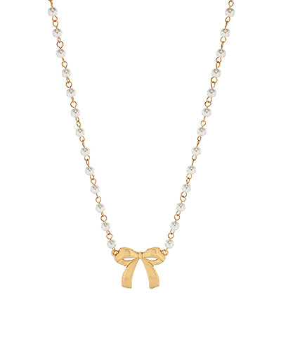 Metal Bow & Pearl Necklace