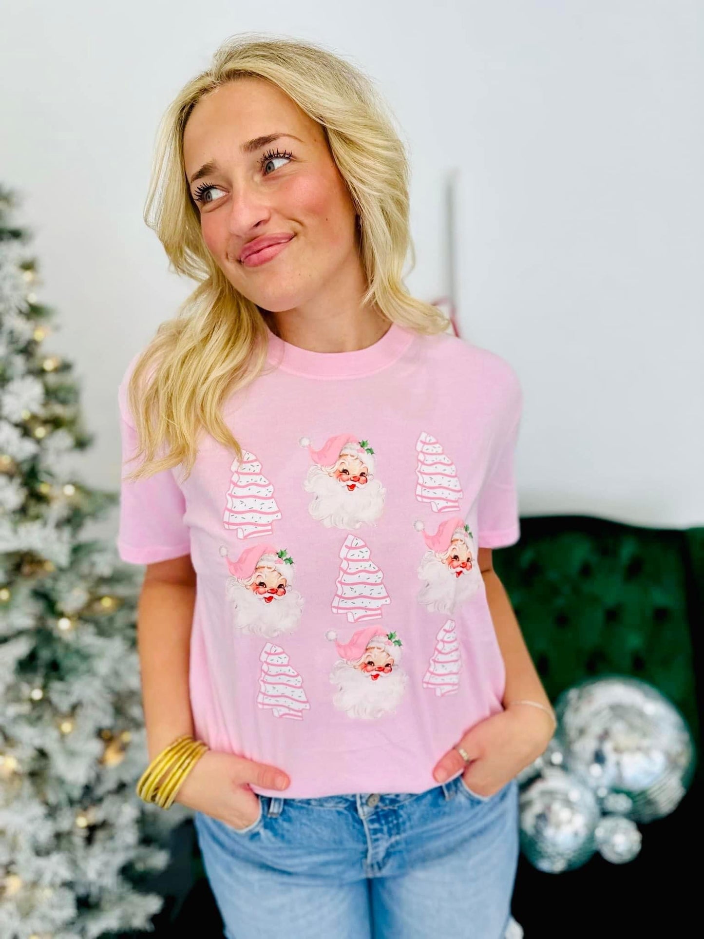Vintage Santa Christmas Tree Cake Tee