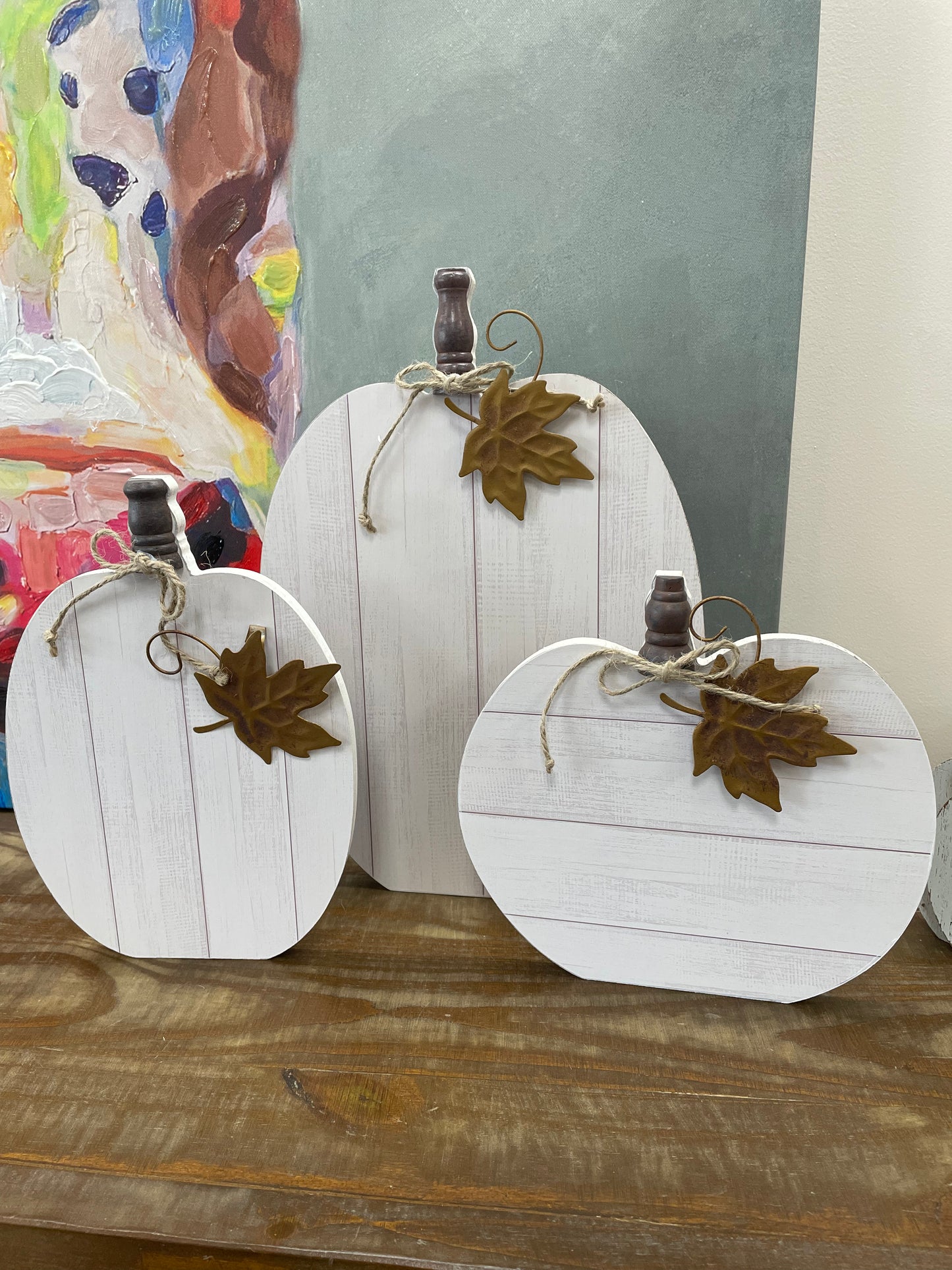 Pumpkin Shelf Sitter with Copper Leaf