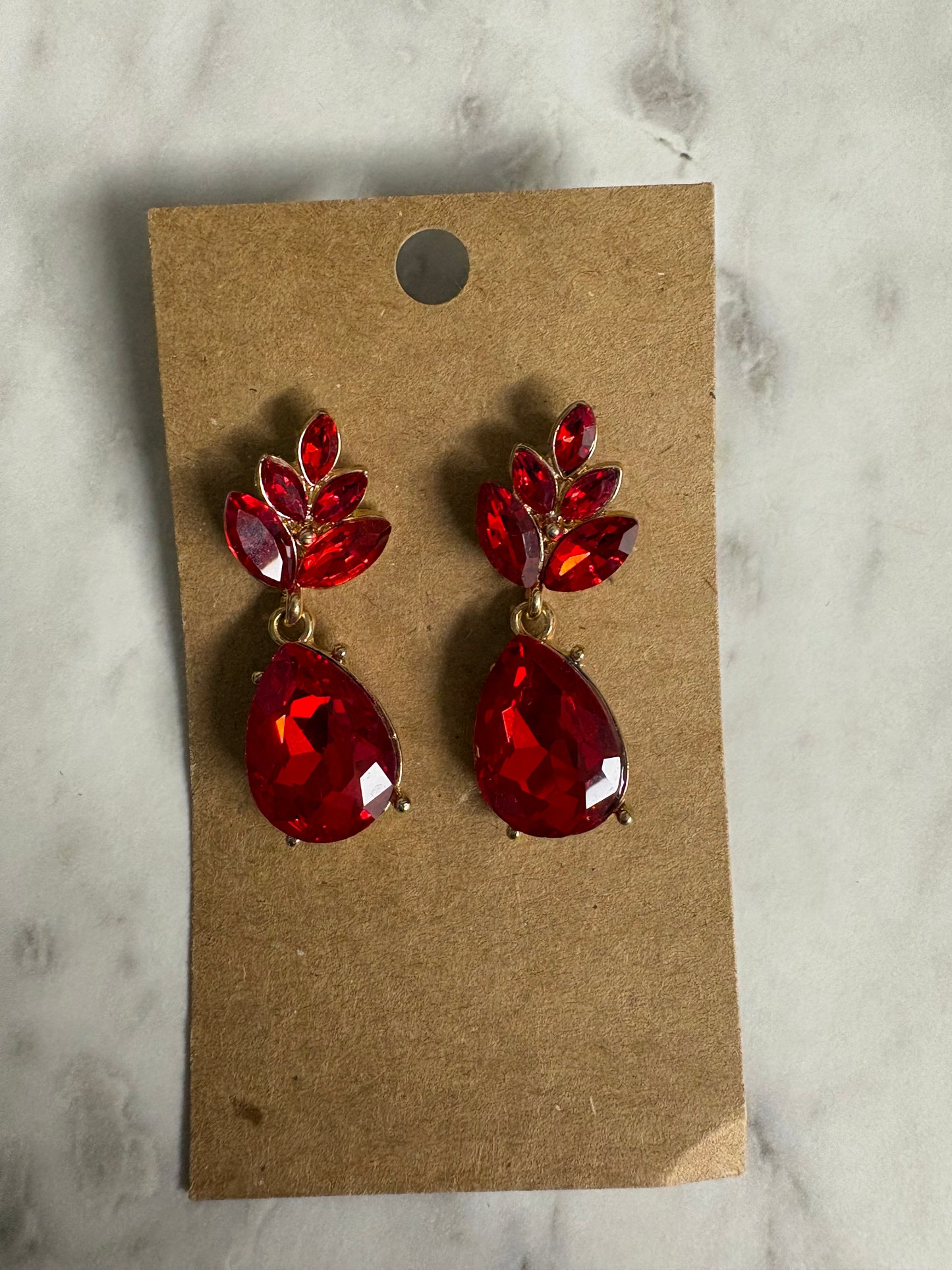 Formal Earrings Red Small Leaf Teardrop