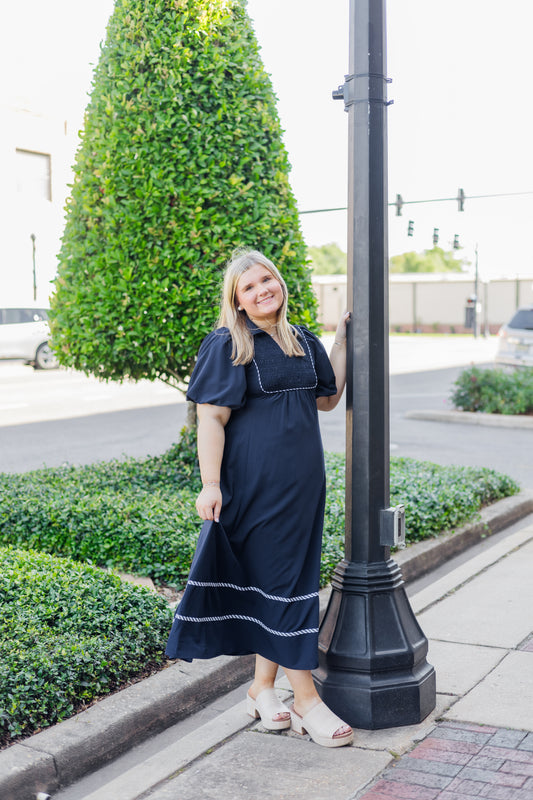Cute & Classy Midi Dress - Navy