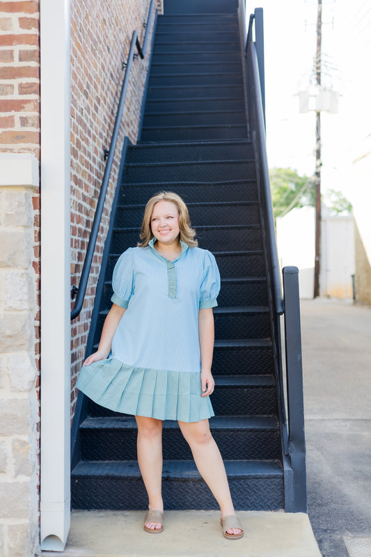 Fashionably Late Mini Dress - Green