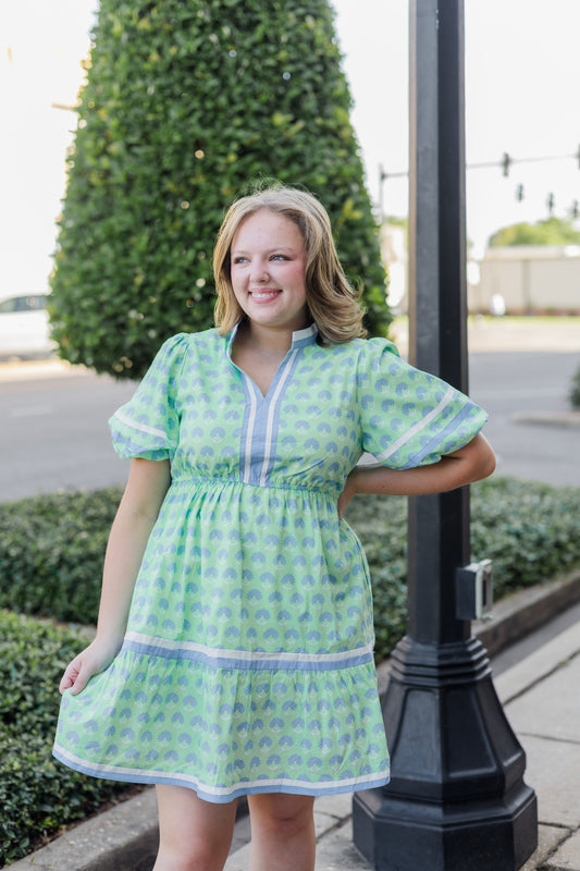 Boho Chic Mini Dress - Apple Green