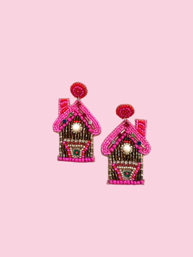 Gingerbread House Beaded Earrings