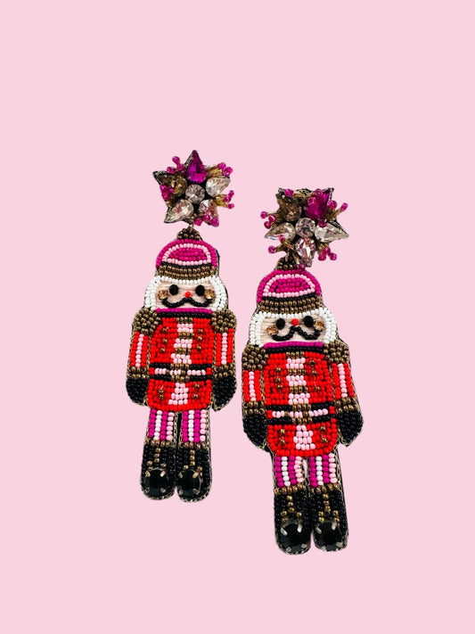 Pink Nutcracker Beaded Earrings