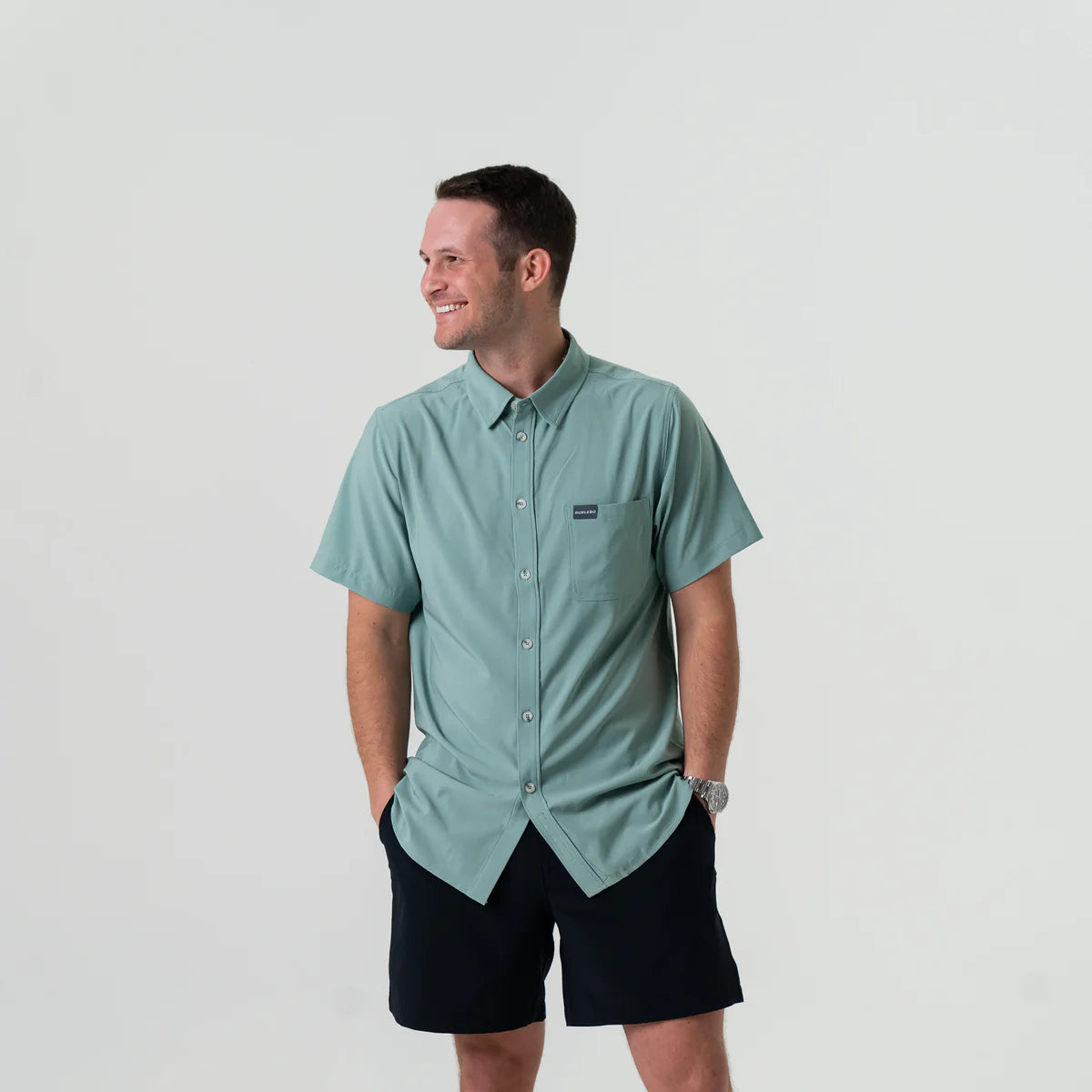 Burlebo Performance Button Up- Ocean Swell