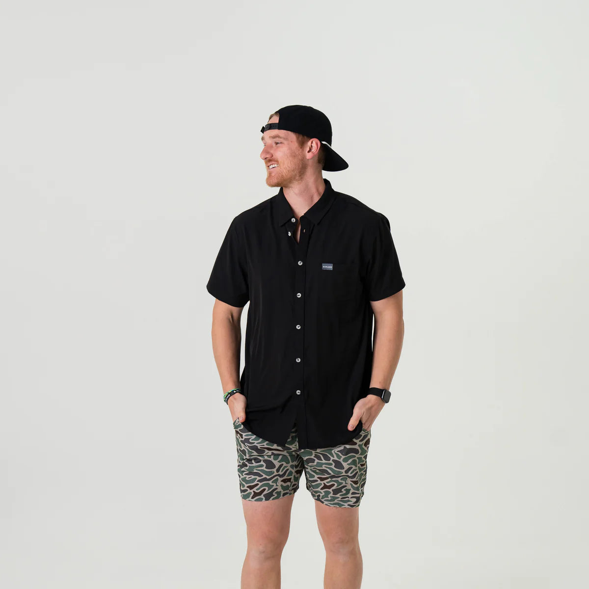 Burlebo Performance Button Up- Heather Black