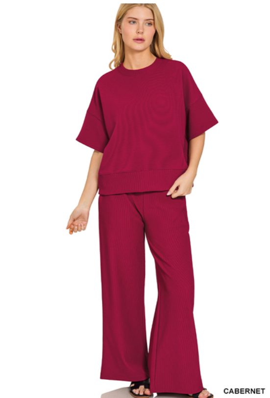 The Kinsley Pants Set - Cabernet