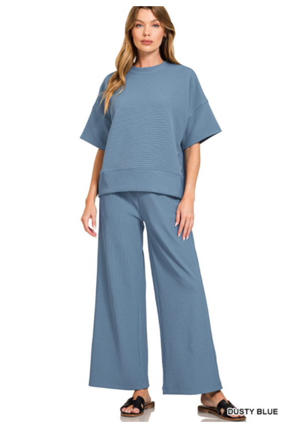 The Kinsley Pants Set - Dusty Blue