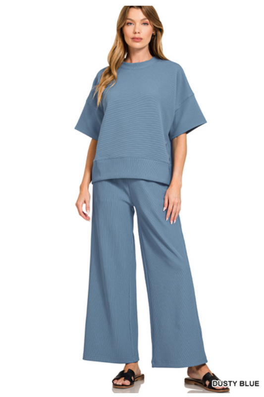 The Kinsley Pants Set - Dusty Blue