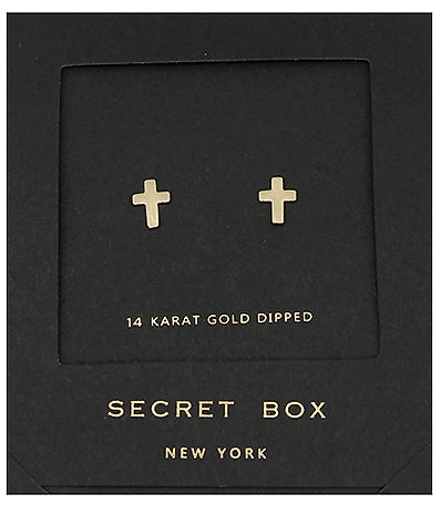 Secret Box Cross Studs - Gold