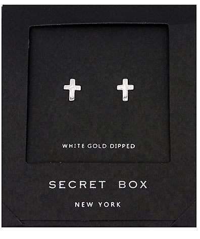 Secret Box Cross Studs - Silver