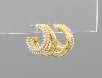 Pearl Double Layer Gold Hoops
