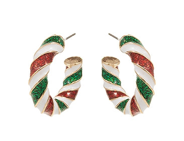 Christmas Candy Cane Hoops - White
