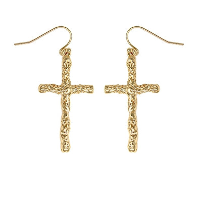Gold Cross Textured Metal Earrings