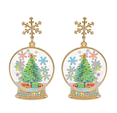 Christmas Tree Snow Globe Earrings