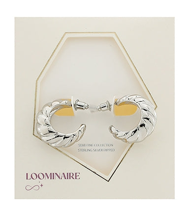 Boxed Twisted Open Brass Hoops - Silver