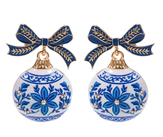 Blue Christmas Ornament Earrings