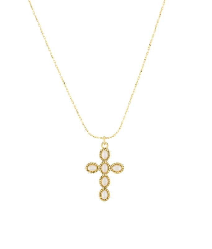 Gold Pearl Cross Necklace