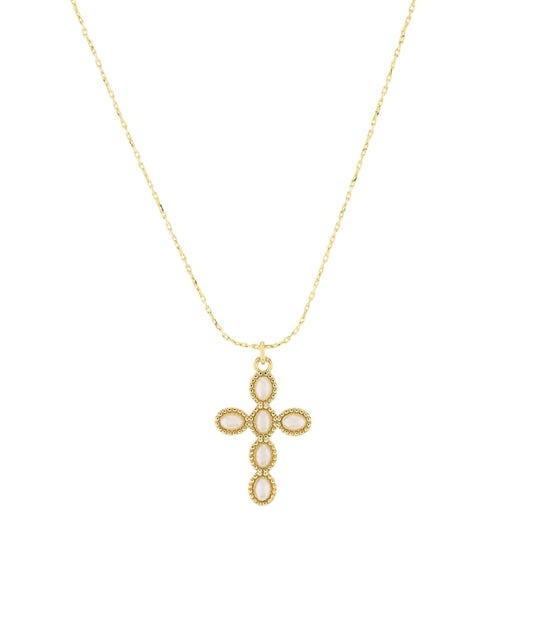 Gold Pearl Cross Necklace