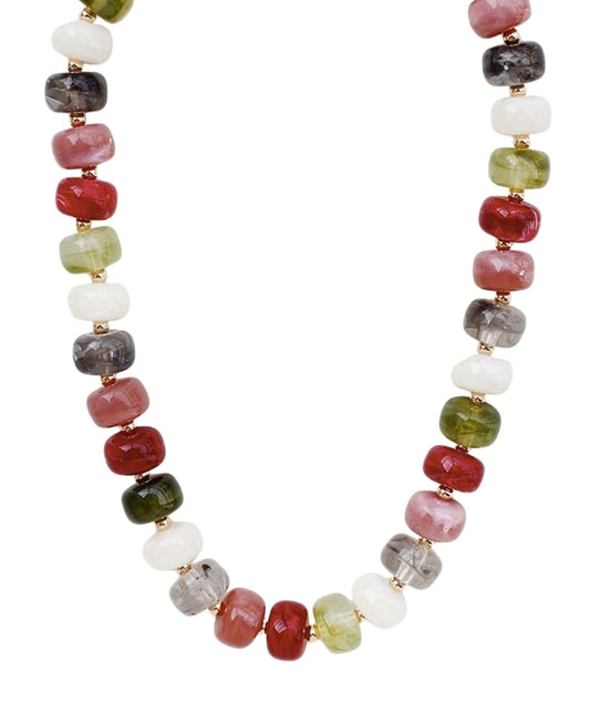 Beaded Necklace - Olive Multi