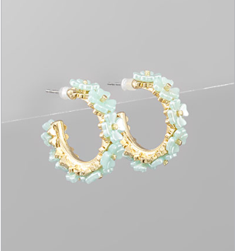 Pearly Flower Beaded Hoops