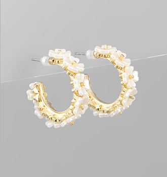 Pearly Flower Beaded Hoops