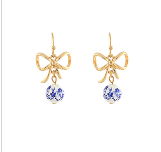 Ribbon & Ceramic Ball Earrings