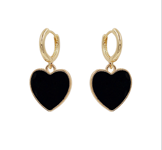 Black Heart Dangle Earrings
