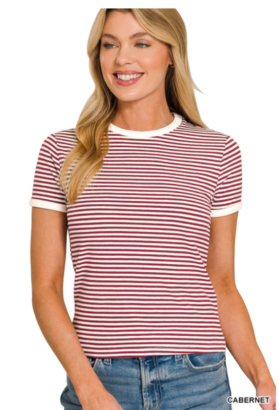 The Basics Stripe Top - Cabernet