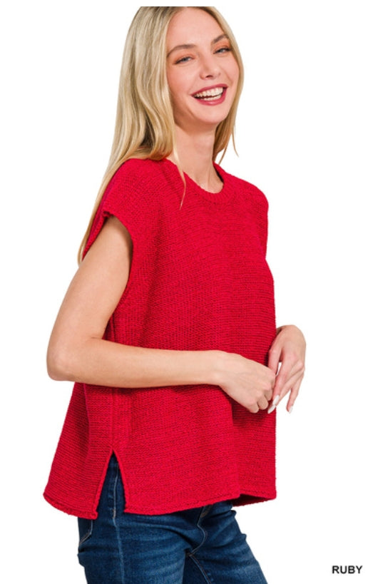 Feeling Full Sweater Vest - Ruby Red
