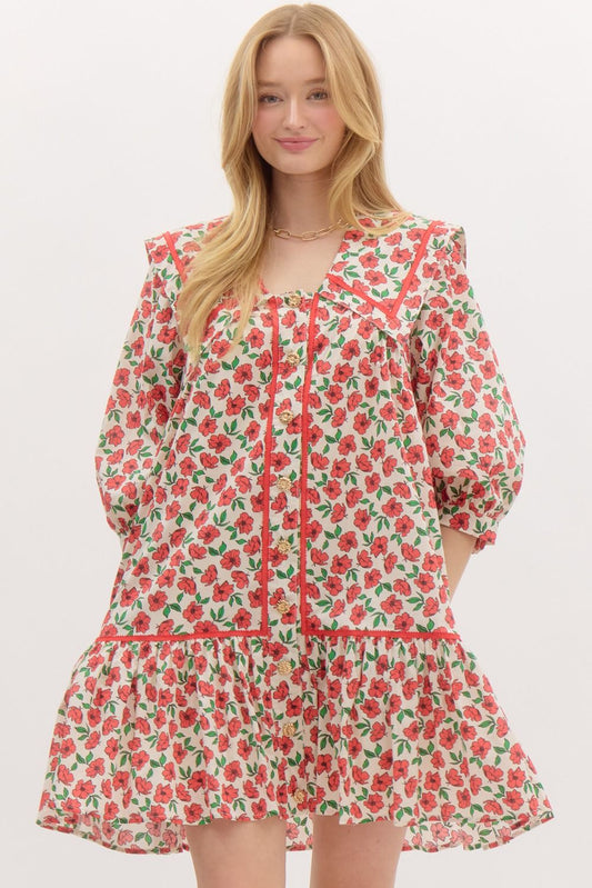 Frolicking Through Poppy Fields Mini Dress