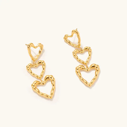 Nikki Smith Triple Heart Gold Earrings