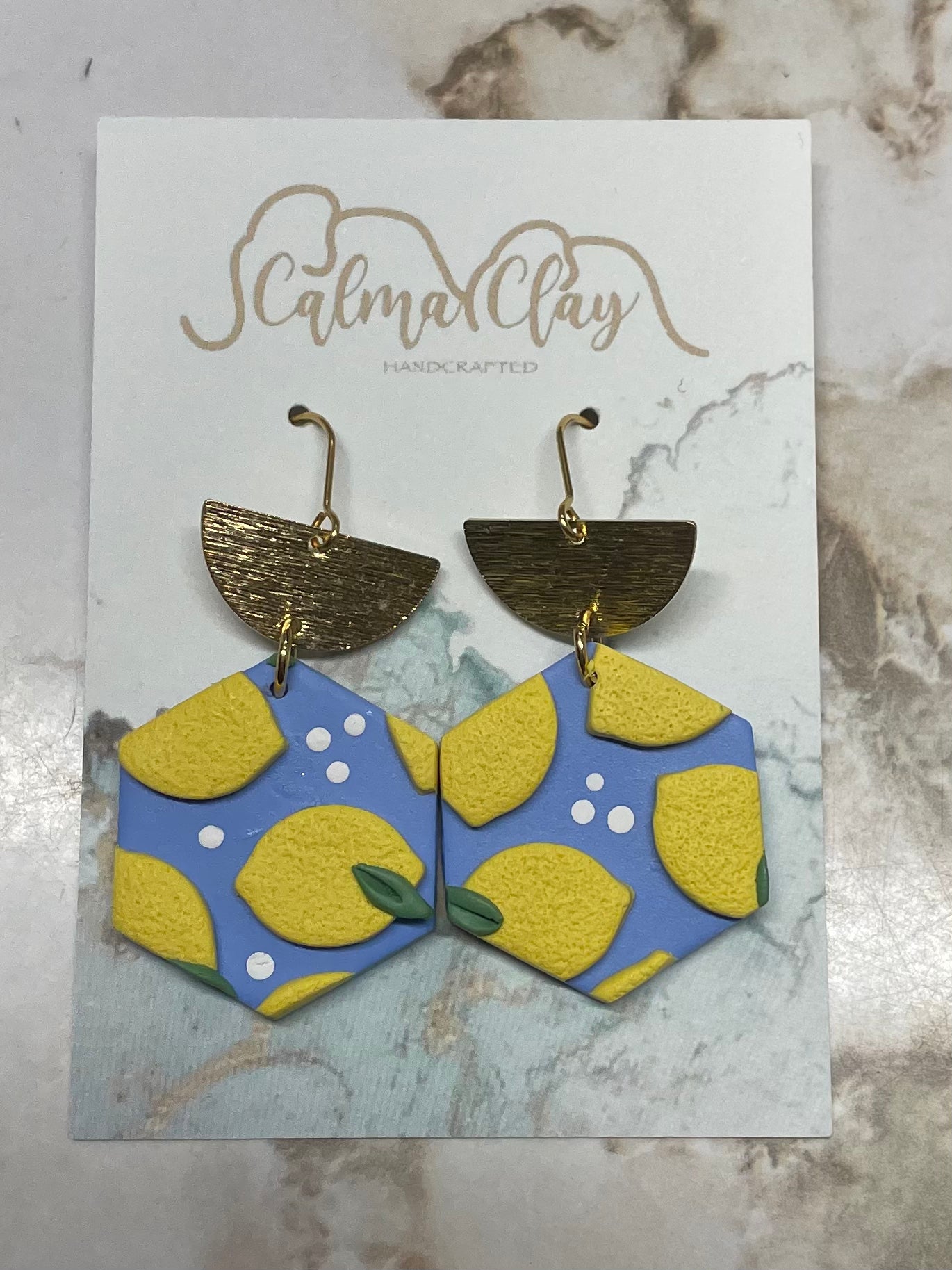 Calma Clay Blue Lemonade Hexagon Earrings