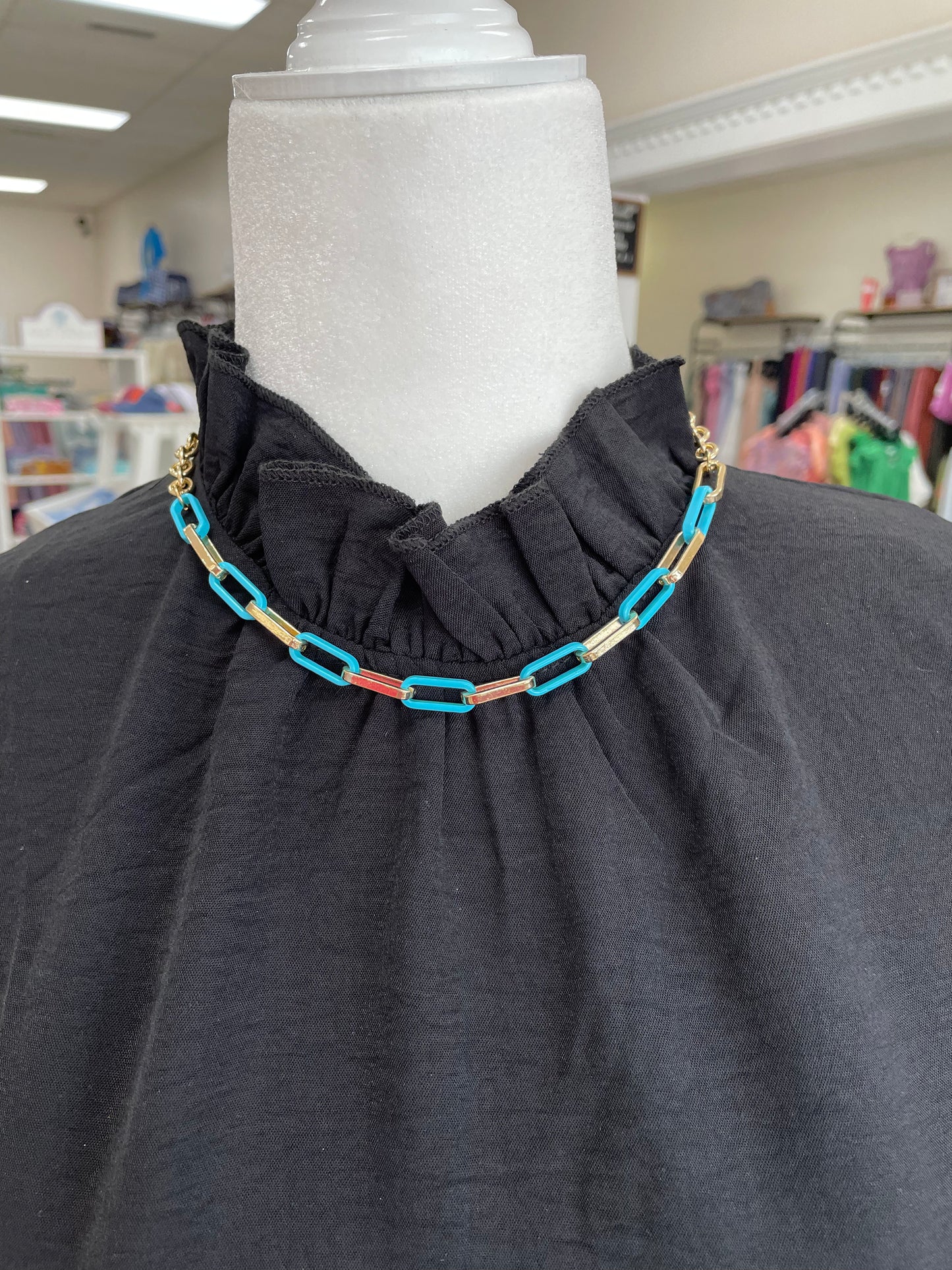 Gold and Blue Chain Link Necklace Set